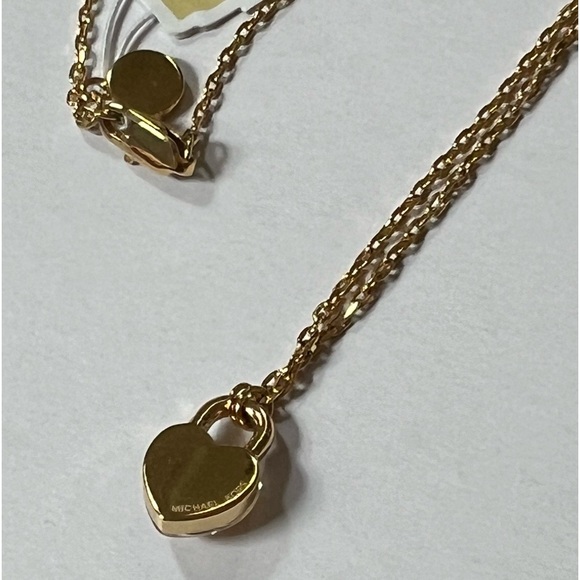 Michael Kors Logo Love Gold Tone Heart Lock Pendant Necklace - Picture 6 of 9
